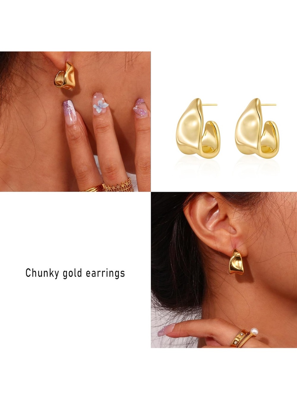 Shimmering Gold Sculpted Earrings - Picture 3 of 3